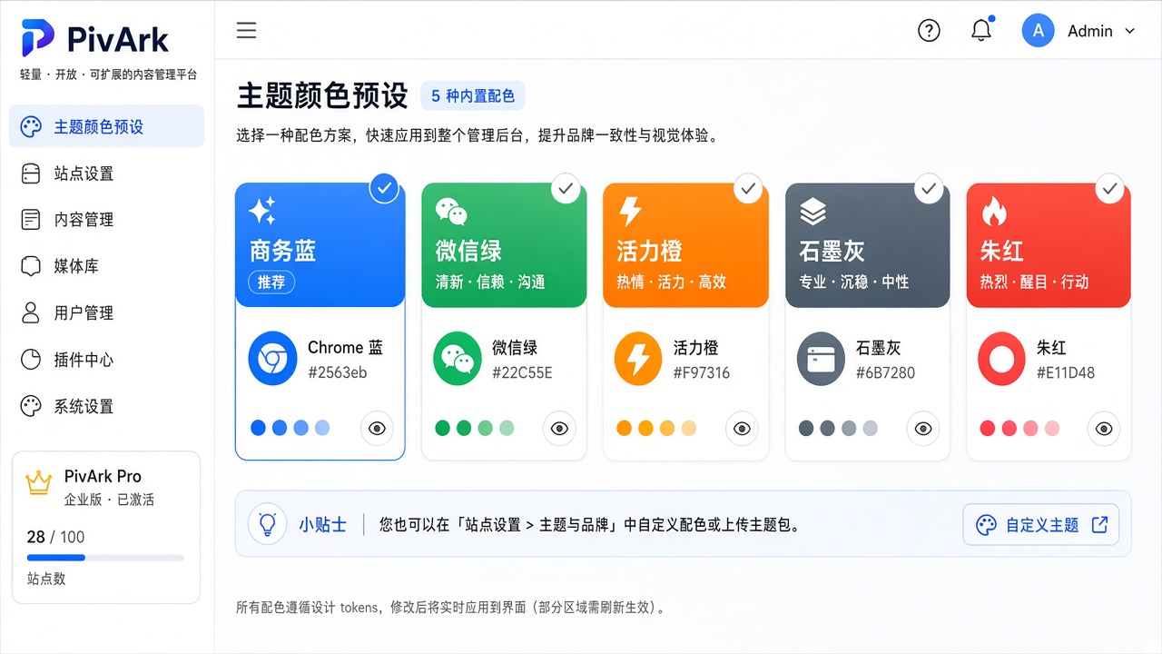 多套色系风格一键套用示意